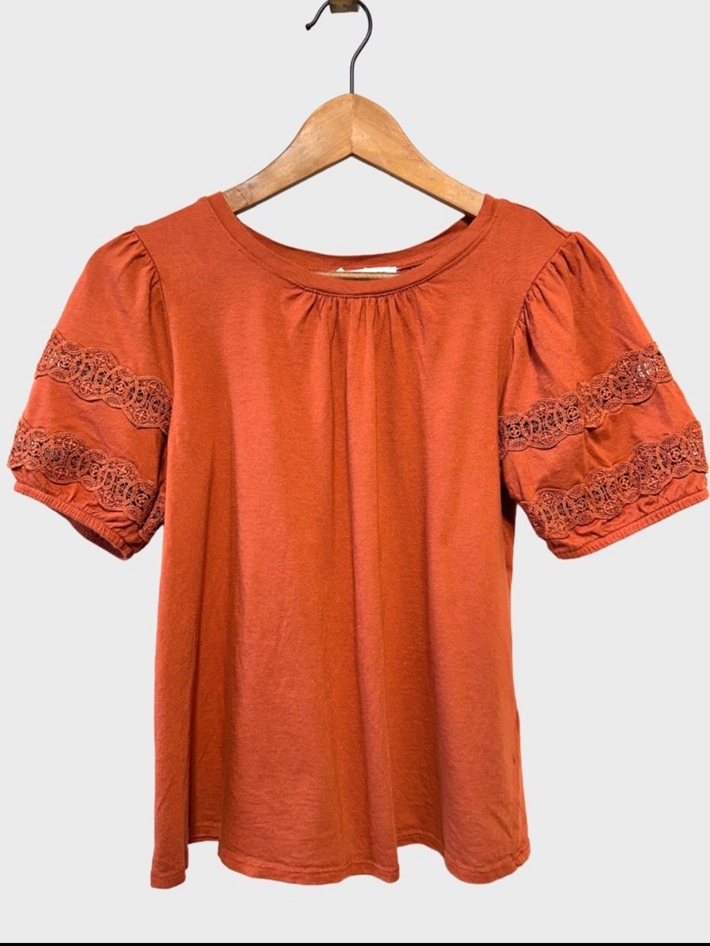 Workshop Republic Rust Lace Puff Sleeve Lace Trim Blouse Boho Coquette